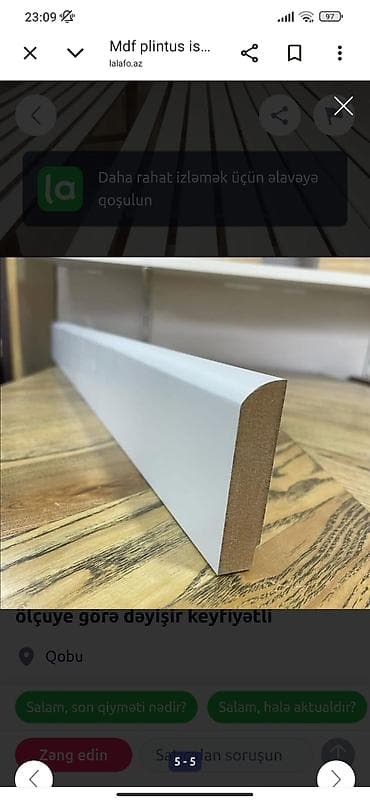 MDF plintus – daxili interyer üçün hazır boyalı döşəmə bordürü -