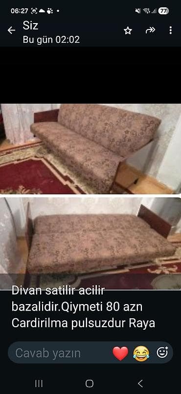 carpayı divan: Açılan-bazalı divan - Klassik naxışlı parça üzlüklü - Asanlıqla — 1
