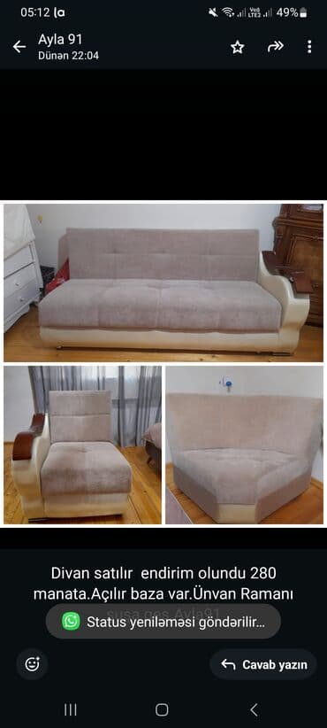 susta: Divan satılır endirim olundu 280 manata.Açılır baza var.Ünvan Ramanı — 1