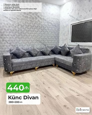 kreditle kunc divanlar: Künc divan – 280×200 sm - Mexanizm: açılan, bazalı (yataq funksiyası — 1