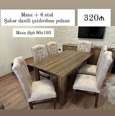 taxta stullar: Mətbəx/qonaq otağı üçün dəst: - Masa + 6 stul - Masa ölçüsü: 90x160 sm — 1