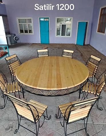 divar ici mebeller: Mətbəx üçün, Açılmayan, Yumru masa, 8 stul — 1