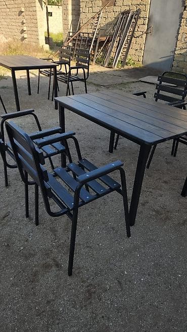 restoran stullari: Açıq məkan üçün stol-stul dəsti - Tərkib: 1 ədəd düzbucaq formalı — 2