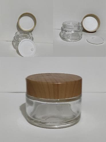 Şüşə kosmetik qab – bambuk effektili qapaqla Məhsul təsviri: -