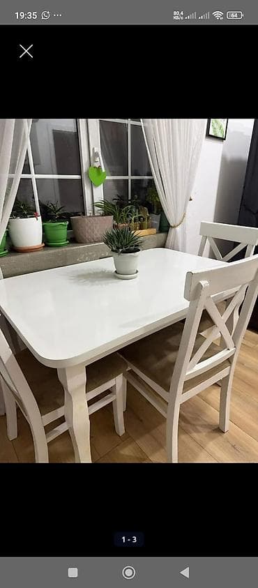 stol ustul: Mətbəx üçün, İşlənmiş, Kvadrat masa, 4 stul — 1