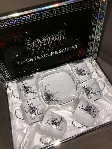Çay dəsti, rəng - Ağ, Farfor, Schafer, 6 nəfərlik, Türkiyə — 1