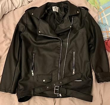 Qara biker üslubunda süni dəri gödəkçə - Brend/etiket: YZ-YeZihu