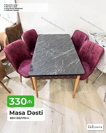 stol ustul: Masa dəsti – 80×130/170 sm - Açılan mexanizm: masa 130 sm-dən 170 — 1
