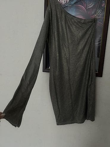 Qadınlar üçün tək çiyinli mini don - Rəng: tünd boz/metallic effektli