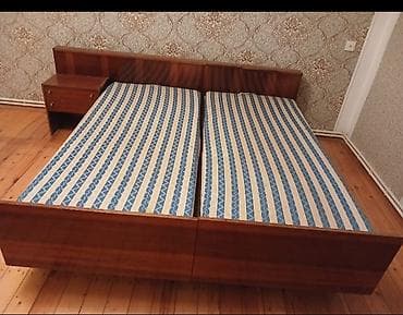 2 divan: İkili taxta çarpayı dəsti qiyməti 70 azn - Material: möhkəm — 1