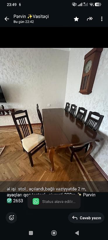 stullar: Əl işi stol açılandı,bağlı vəziyyətdə 2 m, ayaqları qoz taztasl — 1