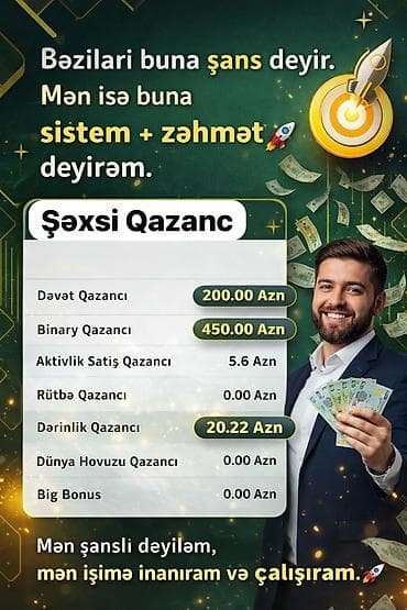 Sistem + zəhmət modeli ilə gəlir qazanma imkanı Şəxsi Qazanc