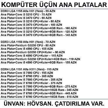 netbook satışı: Kompüter üçün Ana Platalar 📍Ünvan: Bakı şəh, Suraxanı ray, Hövsan qəs — 2
