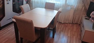 tabletka stul: Qonaq otağı üçün, İşlənmiş, Açılan, Dördbucaq masa, 6 stul — 2
