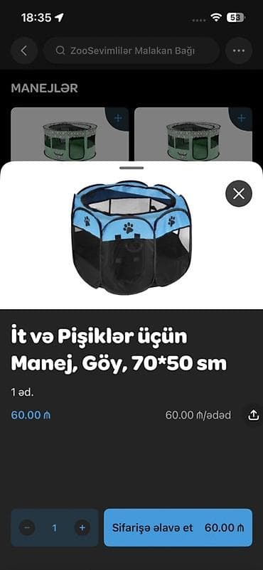 İt və pişiklər üçün maneji — göy rəng, 70×50 sm. Xüsusiyyətlər: - lalafo.az -da İt və pişiklər üçün maneji — göy rəng, 70×50 sm. Xüsusiyyətlər: -