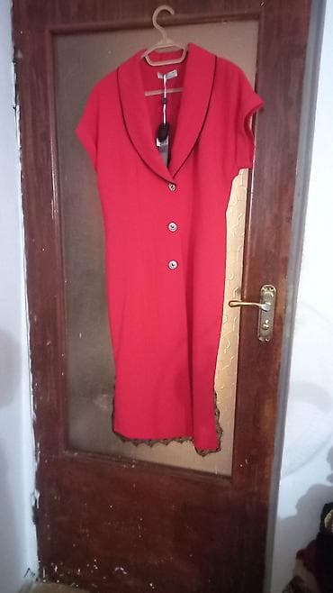 qaqa dəsti: Qadın geyim dəsti – qırmızı rəngdə paltar və uyğun kombin top - — 3