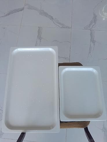 qelyan şuşesi: Ağ rəngli düzbucaqlı servis qabları (2 ədəd dəst) - Material: möhkəm — 2