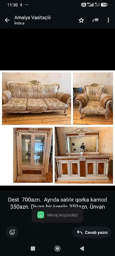 Dest 700azn. Ayrıda satılır qorka kamod 350azn. Divan bir kreslo — 1