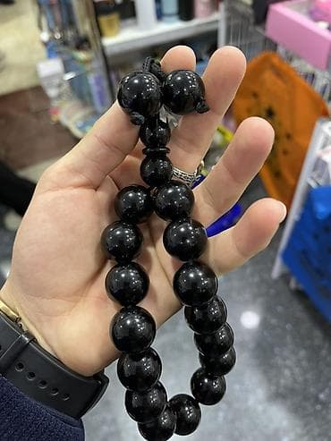 muncuq: Qara bəndli böyük ölçülü təsbeh - Material: parlaq qara — 1