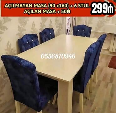 məktəb stulları: Qonaq otağı üçün, Yeni, Açılmayan, Dördbucaq masa, 6 stul — 21
