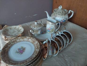 nimçe nedir: Çay dəsti, rəng - Qızılı, Farfor — 2