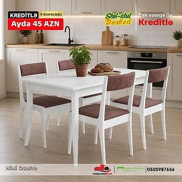 stulla: Mətbəx üçün, Yeni, Açılmayan, Dördbucaq masa, 4 stul — 2