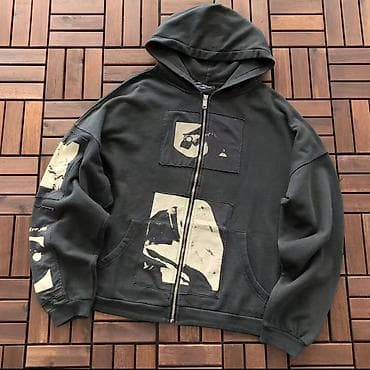 Qara rəngli kapüşonlu zipli xudi - Stil: Streetwear/oversize siluet — 1