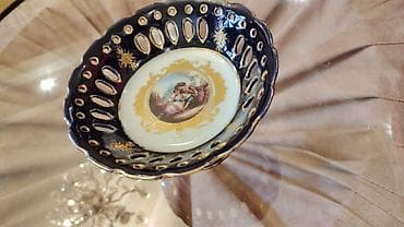 aksesuar qabi: Porcelan dekorativ meyvə/gül qabı – ayaqlı, açıq işlik (ajurlu) — 2