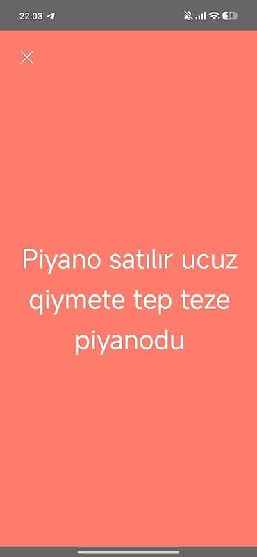 Musiqi alətləri: Məhsul: Piyano tep təze piyanodu evde qalb islenmir yer tutur deye — 1