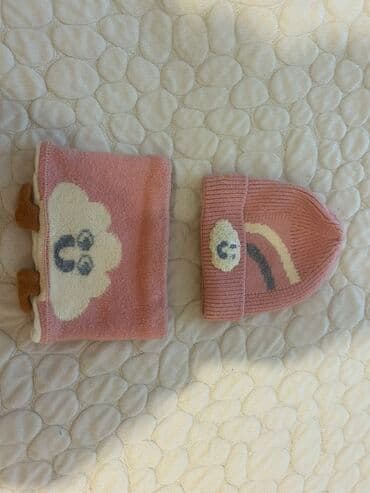 usaq ayaqabisi: Uşaq geyim dəsti - Çəhrayı papaq və boyunluq: yumşaq trikotaj — 1