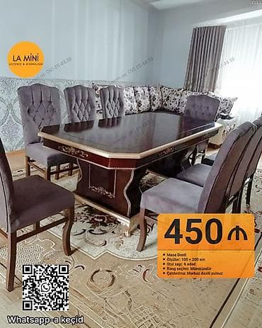 Dördbucaq masa, 6 stul