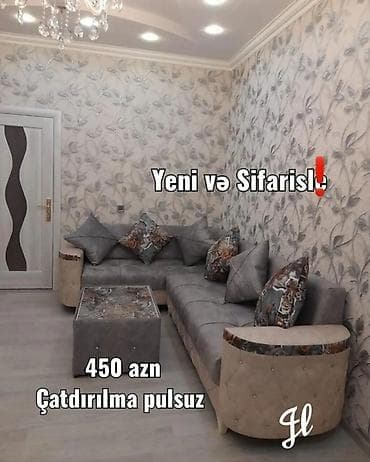 Künc divan dəsti – yeni və sifarişlə - Rəng: Boz tonlarda, krem