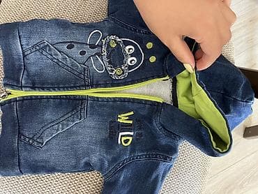 Uşaq üçün cins jaket – kapüşonlu - Material: mavi denim (cins) xarici — 2