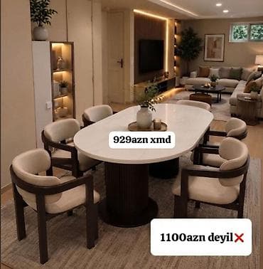 Modern yemək dəsti – oval masa və 6 ədəd kreslo tipli stul