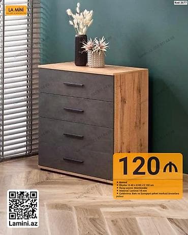Mebel: Komod – Kod: 3677 - Ölçülər: D 40 × H 80 × E 100 sm - Rəng seçimi — 1