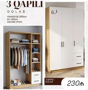 heyet qapi: 3 qapılı paltar dolabı Ölçülər: - Hündürlük: 200 sm - En: 120 sm - — 1