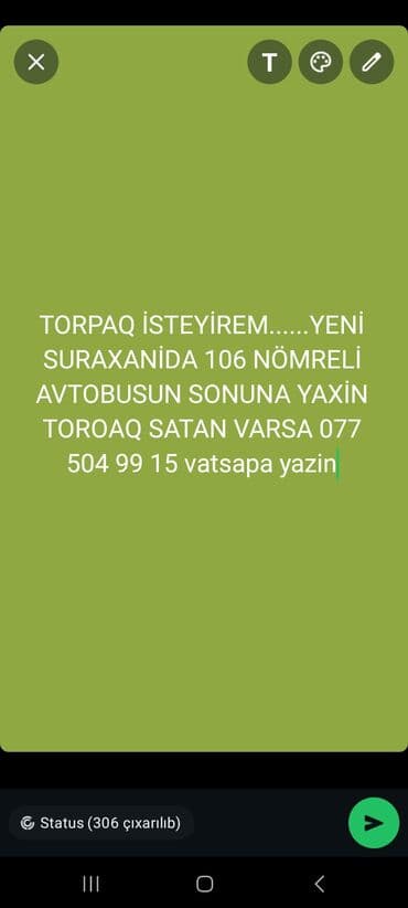 binədə torpaq satılır: Axtarış: Yeni Suraxanı ərazisində, 106 nömrəli avtobus marşrutunun son — 1