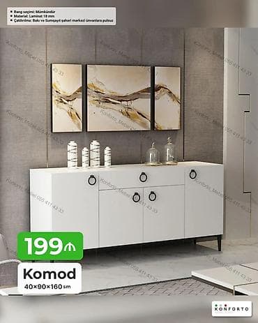 sam: Ağ rəngli komod – müasir minimal dizayn Ölçülər: 40 × 90 × 160 sm — 1