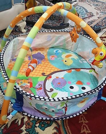 Манежи: Rəngarəng körpə oyun xalçası və mini oyun boksu - Dairəvi formada — 2