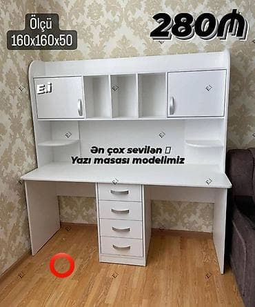 Məhsul: Yazı masası və üst dolablı rəf sistemi Ölçü: 160 x 160 x 50