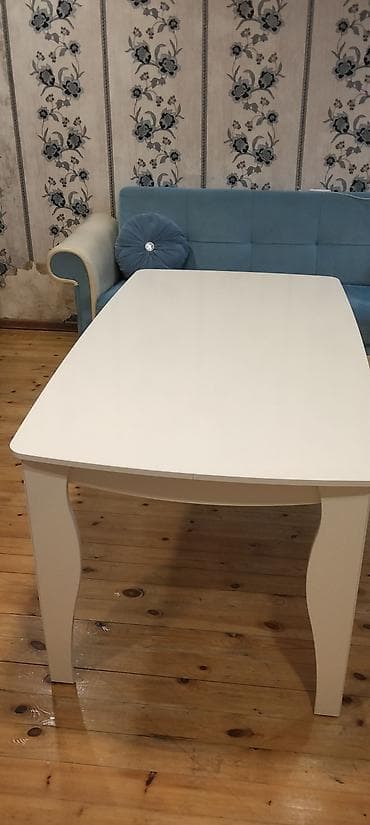 stol stul prokat: Ağ rəngli yemək/otaq masası - Material: MDF və ya ağac əsaslı, üst — 2