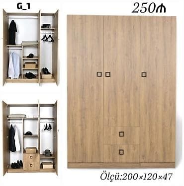 3 qapılı, Siyirməli, Qəhvəyi, Taxta, Açılan, Düz dolab