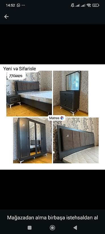 Мебель на заказ: Yataq otağı dəsti – “Yeni və Sifarişlə” Qiymət: 770 AZN (şəkildə — 1
