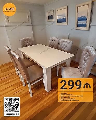 açilan stol: Qonaq otağı üçün, Açılan, Dördbucaq masa, 6 stul — 1