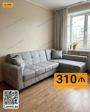 Künc divan – La Mini (Kod: 13089) - Rəng: boz, teksturalı parça -