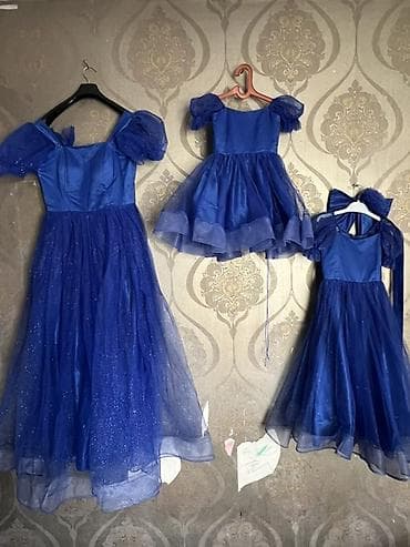 ana bala geyim: Mavi “Ana və qızlar” dəsti – 3 ədəd paltar - Rəng: parlaq krallıq — 1