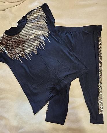 stringer alt geyimi: Qız uşaqları üçün iki hissəli dəst – köynək və leggins - Rəng: tünd — 1