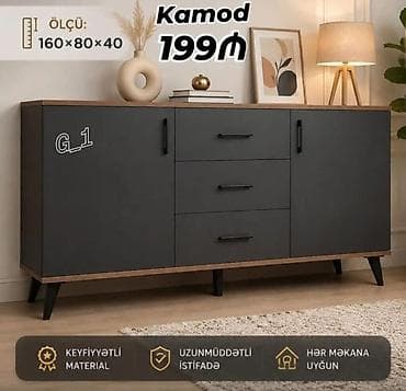 ofis mebelləri: Kamod – 199₼ Ölçü: 160 × 80 × 40 sm - Müasir dizayn: qara mat önlər — 1