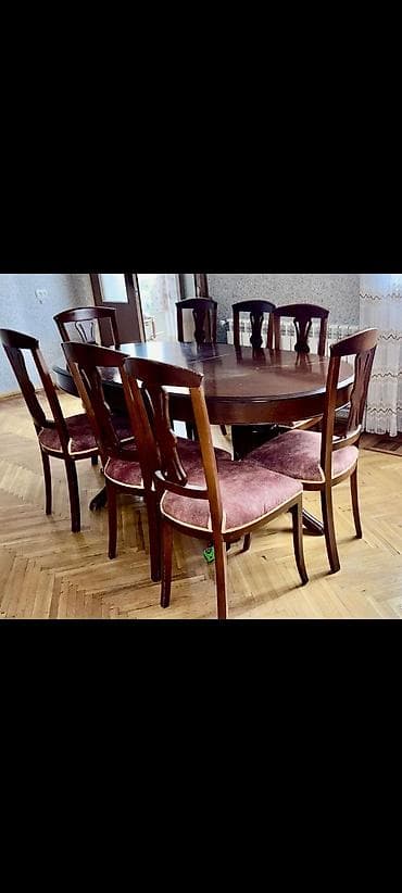 tabletka stul: Qonaq otağı üçün, İşlənmiş, Oval masa, 8 stul — 1