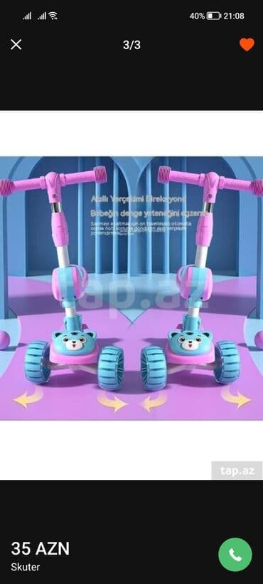 Scooter 🌀 Açılıb yığılır 🌀 Oturub sürmək olur 🌀 işıqlı 🌀 səbəti ve